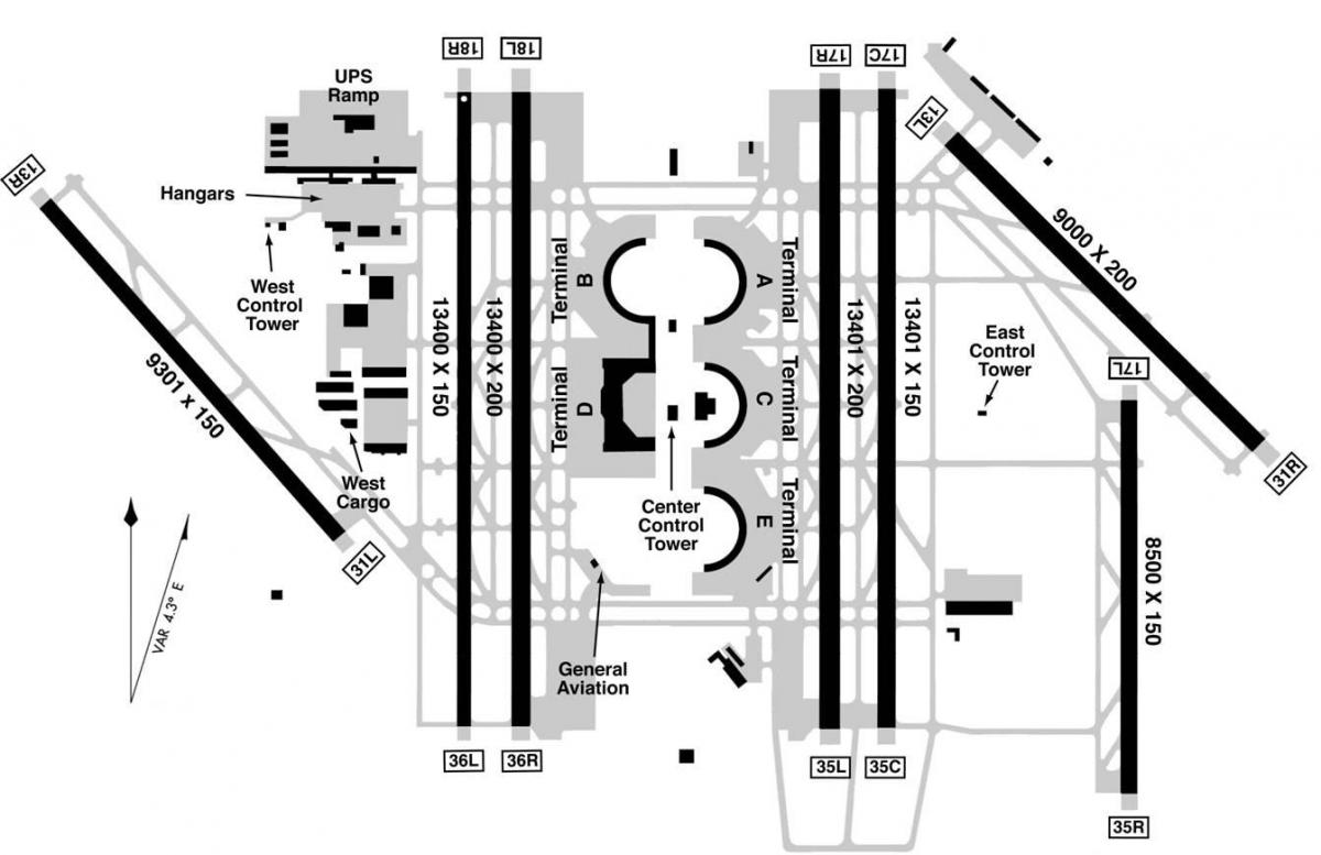 DFW ہوائی اڈے کے ٹرمینل b نقشہ