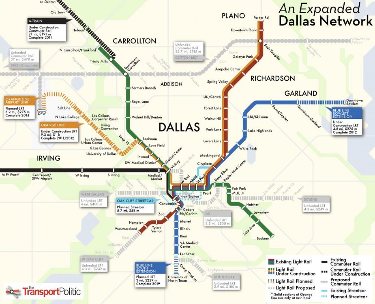 ڈلاس ٹرین کے نظام کا نقشہ